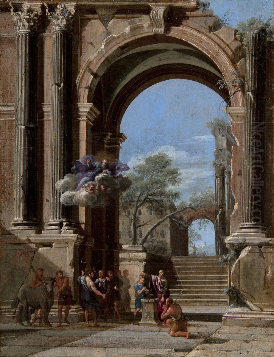 Saint Peter Baptizing Cornelius the centurion and the Arch of Titus Oil Painting by Niccolo Codazzi