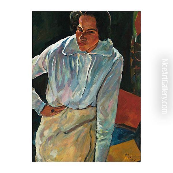 Damenbildnis (Franze Roloff) Oil Painting by Erich Buttner