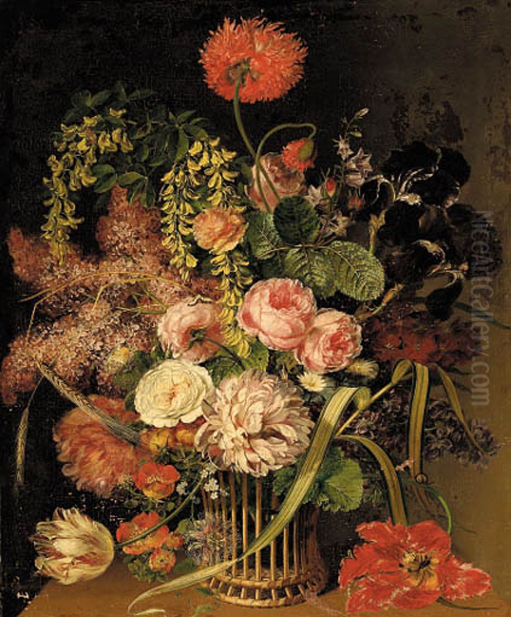 Tulips, roses, laburnum and lilac. Oil Painting by Cladius Detlev Fritzsch