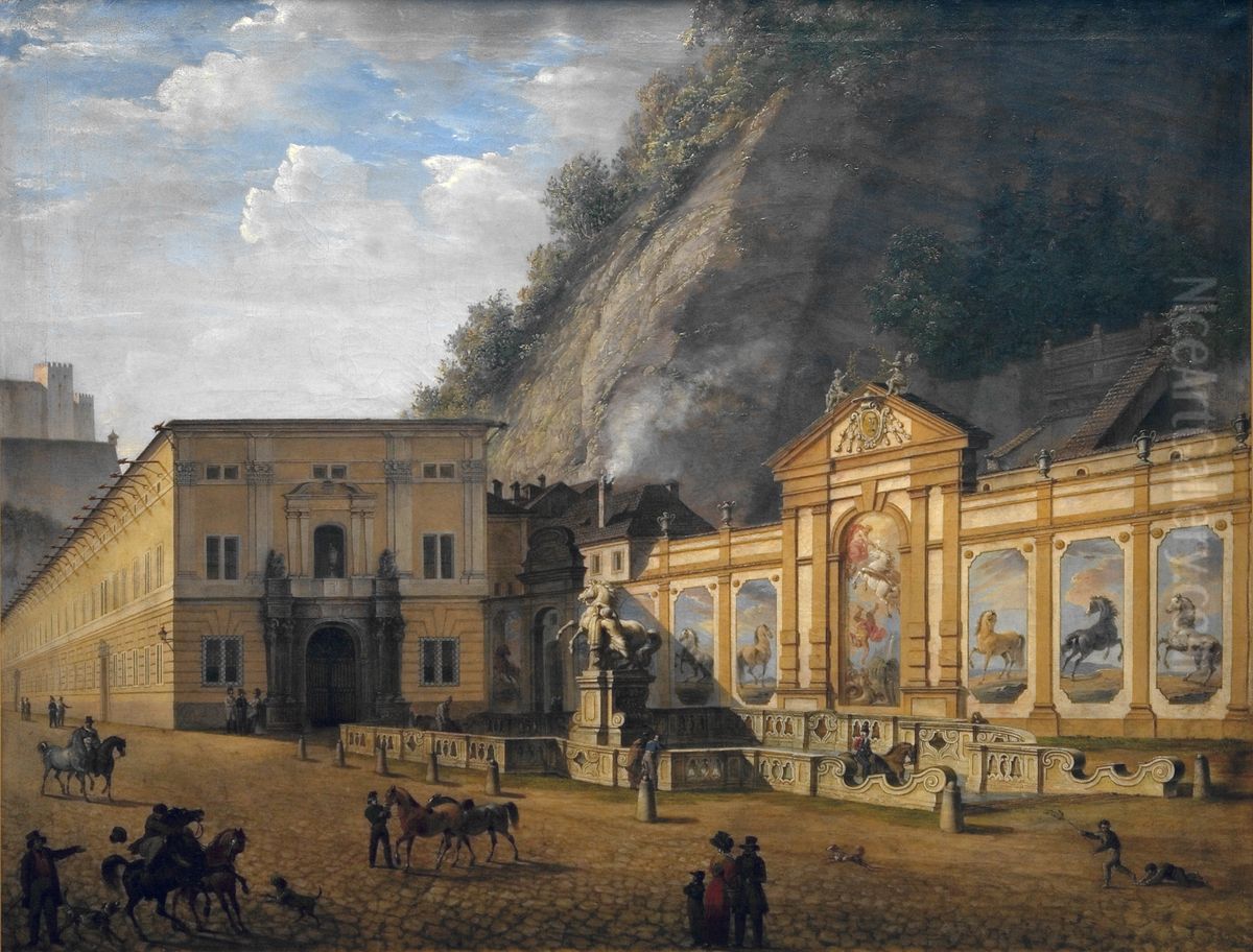 Salzburg, Pferdeschwemme bei den Hofstallungen Oil Painting by Johann Michael Sattler