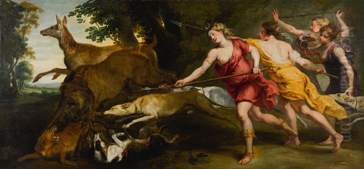 Diana and her nymphs hunting Oil Painting by (studio of) Rubens, Peter Paul