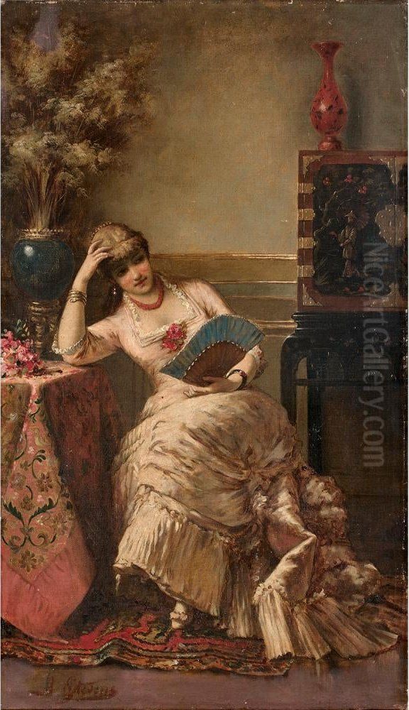 The Fan Oil Painting by Agapit Stevens