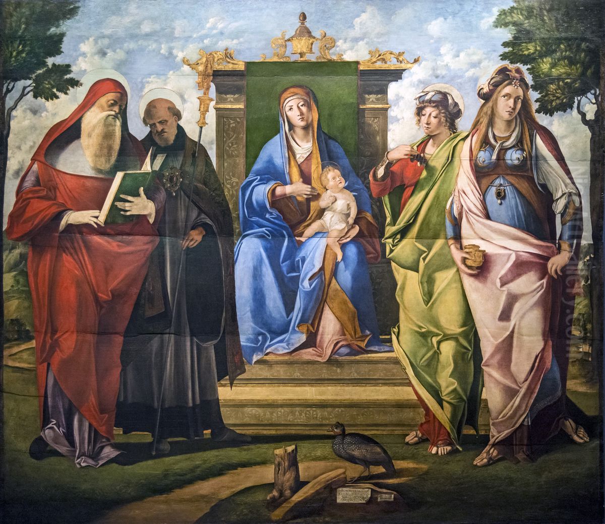 Madonna and Child with Saints Jerome, Benedict, Mary Magdalene and Justina Oil Painting by Benedetto Rusconi