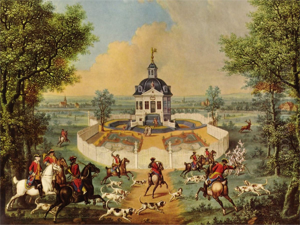 Parforcejagd an derDianaburgbei Darmstadt Oil Painting by Georg Adam Eger