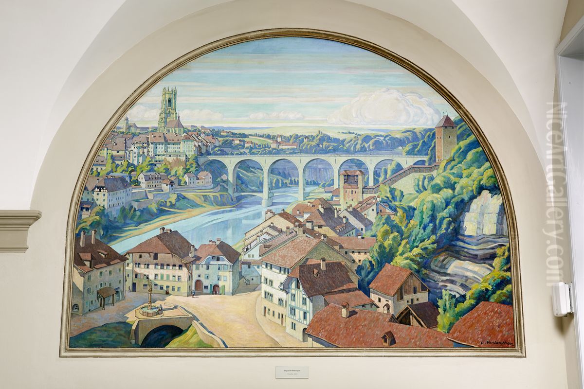 Zaehringen Bridge in Fribourg Oil Painting by Louis Vonlanthen