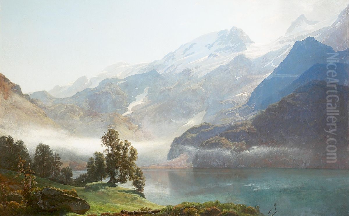 Morning at Lake Lucerne. Oil Painting by Janus Andreas Bartholin La Cour