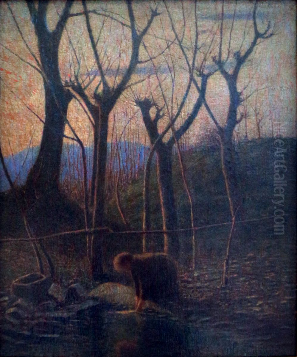 Alla sorgente tiepida di Lierna Oil Painting by Vittore Grubicy de Dragon