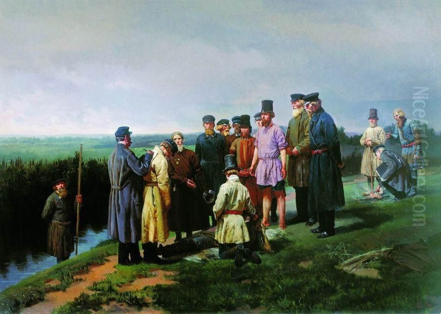 Drowned in the village Oil Painting by Nikolai Dmitriev-Orenburgsky