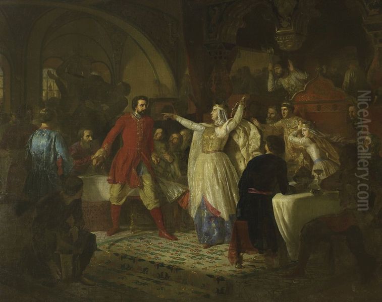 Grand Duchess Sophia exposing Vassily Kosoy Oil Painting by Nikolai Dmitriev-Orenburgsky