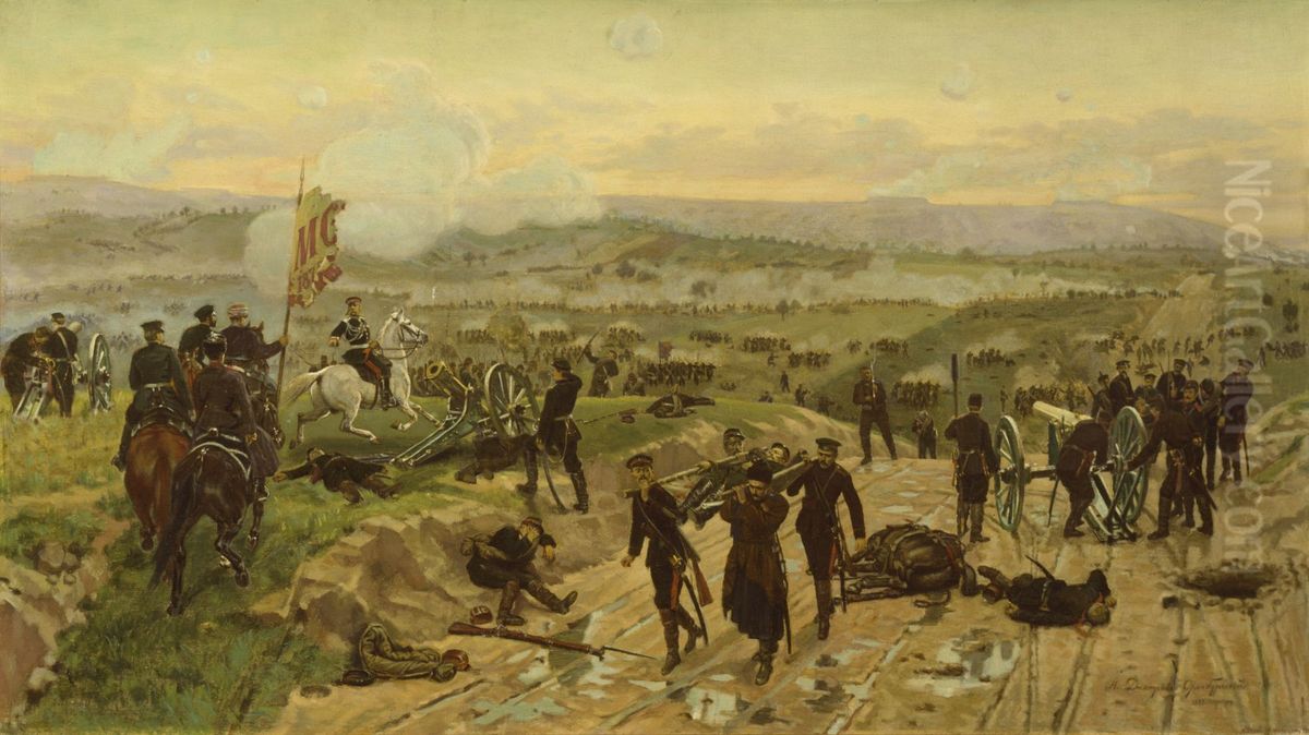 The battle at Plevna August 27, 1877 Oil Painting by Nikolai Dmitriev-Orenburgsky