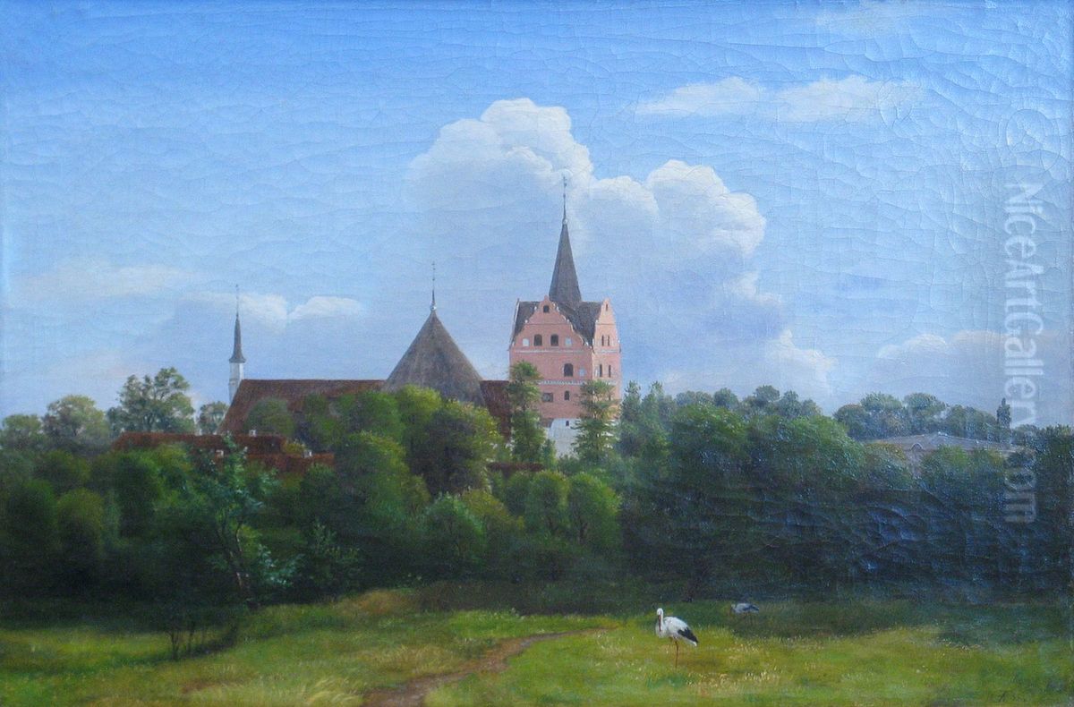 The church at Horne, Funen. Oil Painting by Eiler Rasmussen Eilersen