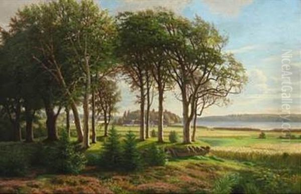 Summer landscape on a Fjord Oil Painting by Eiler Rasmussen Eilersen