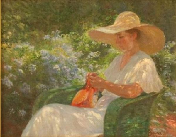 Costurando no jardim Oil Painting by Oscar Boeira