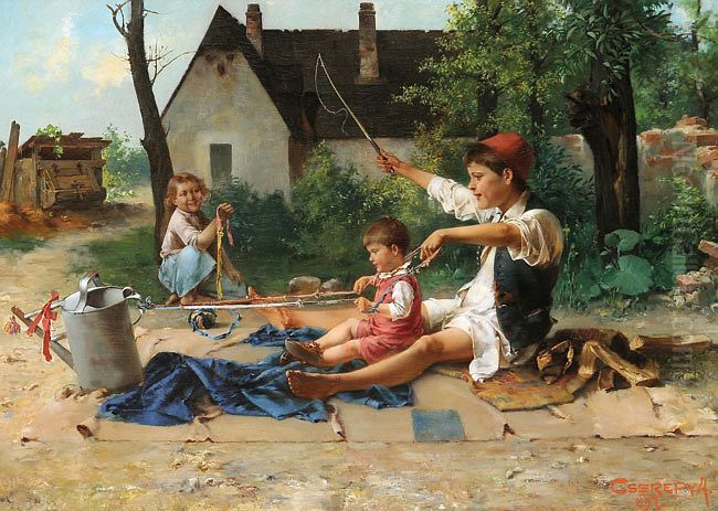 Jatszo gyermekek Oil Painting by Arpad Cserepy