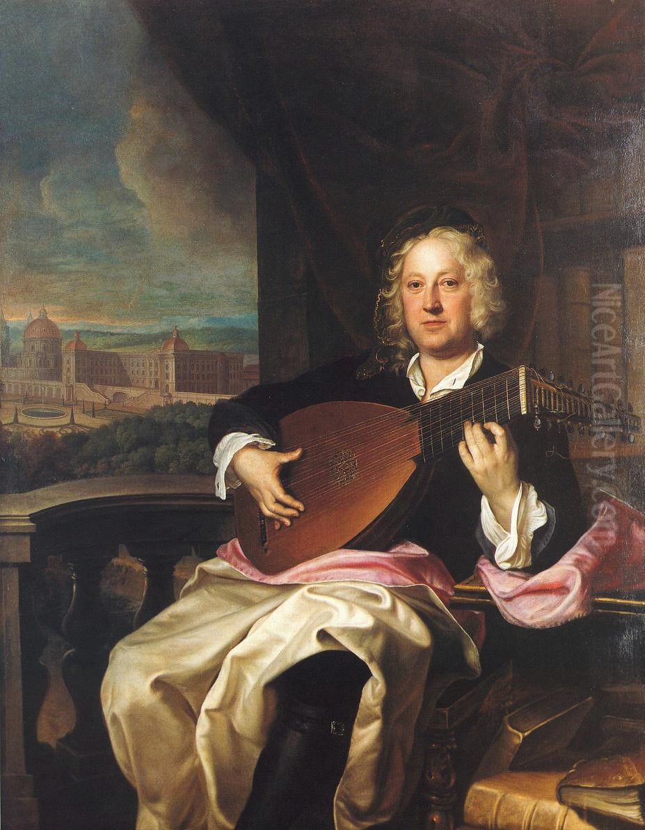 Jan Adam z Questenberka jako hrac na loutnu Oil Painting by Jan Kupecky