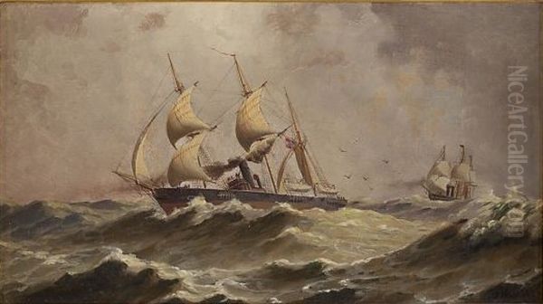 CSS Alabamaescaping from a Federal frigate. Oil Painting by Francis Christian Muller