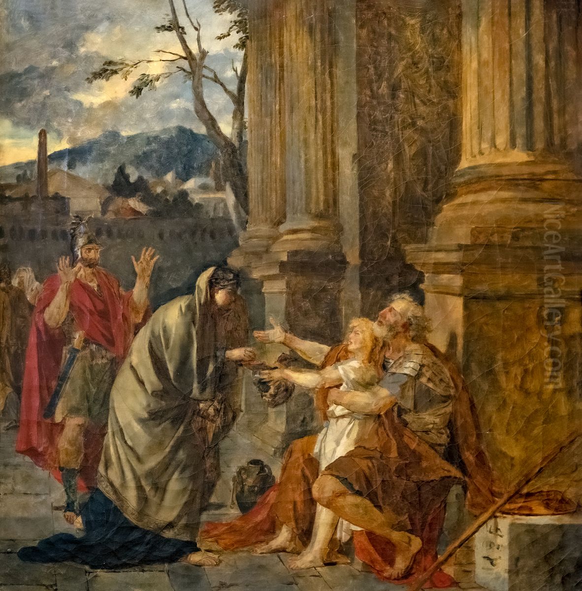 Belisarius recognized by a soldierFrancais:Belisaire reconnu par un soldatItaliano:Belisario riconosciuto da un soldato Oil Painting by Jacques-Louis David