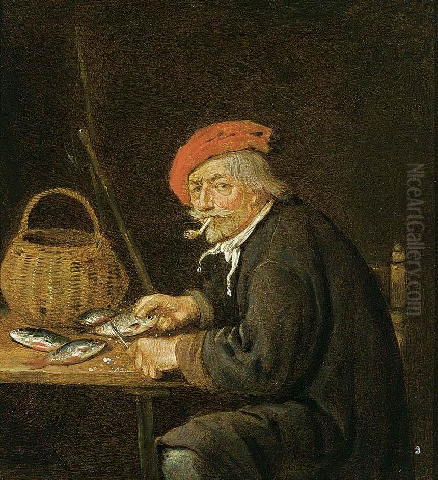Man Scaling Fish Oil Painting by Quirijn van Brekelenkam