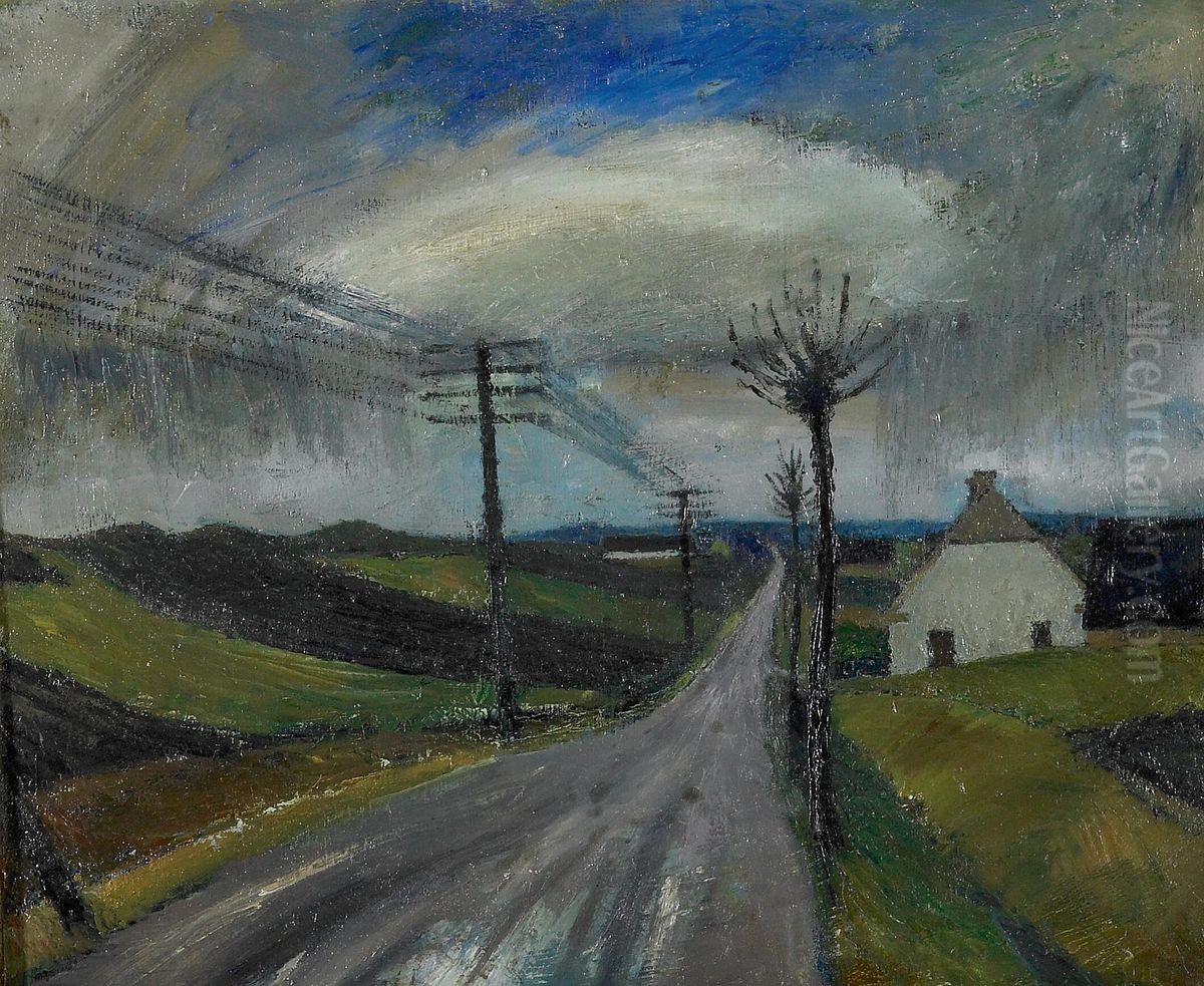 A road and a house. Oil Painting by Erik Raadal