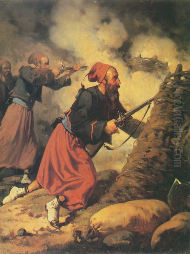 Zouave in fight Oil Painting by Aleksander Raczynski