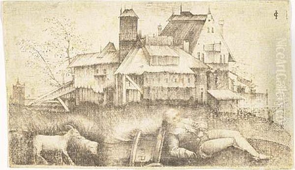 The Old Shepherd<</b&gt Oil Painting by Giulio Campagnola