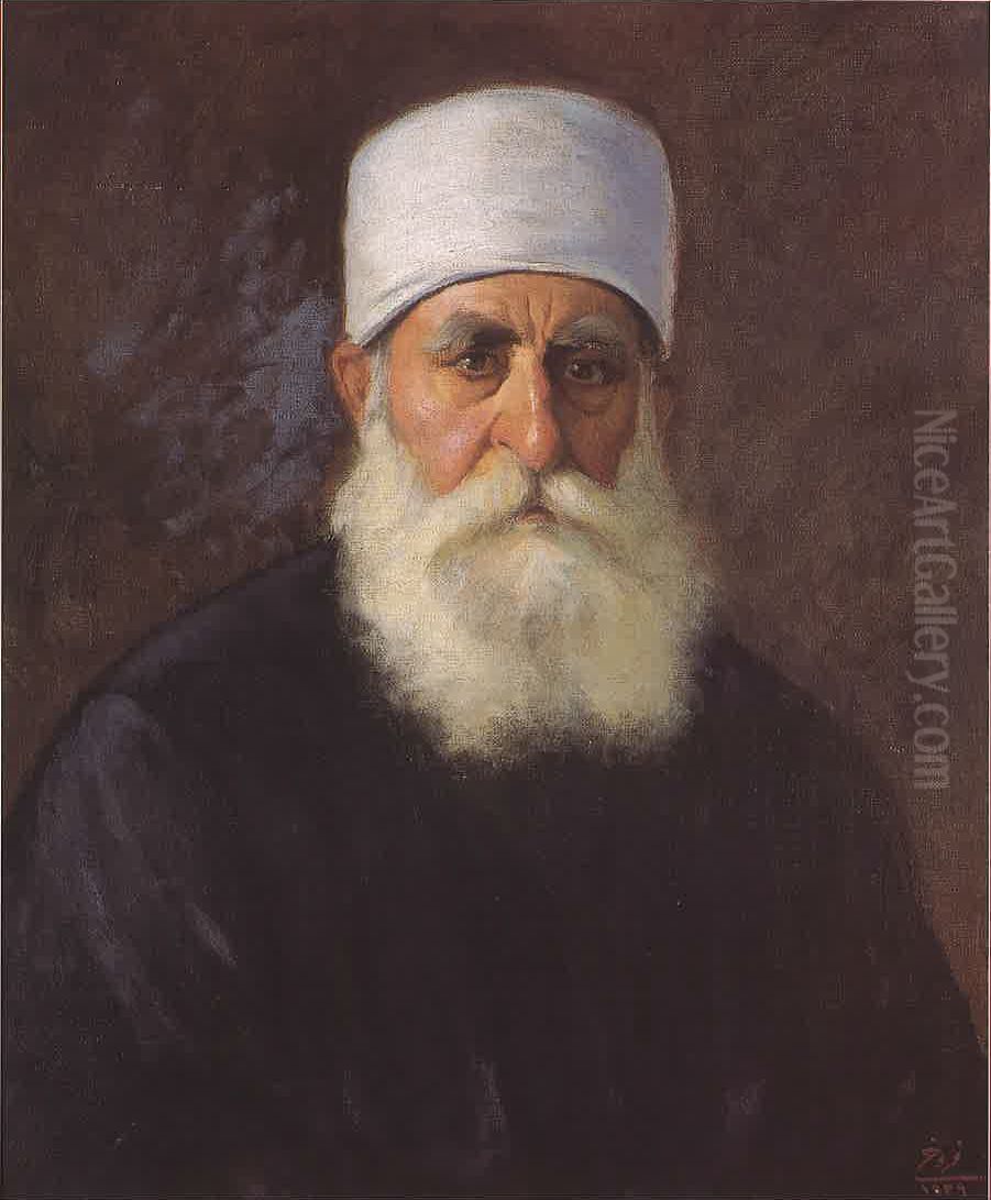 Portrait of Sheikh Said Hamdane. Oil Painting by Moustafa Farroukh