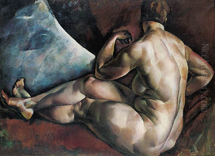 Nude from the Back (Seated Nude, Nude Study) Oil Painting by Vilmos Aba-Novak