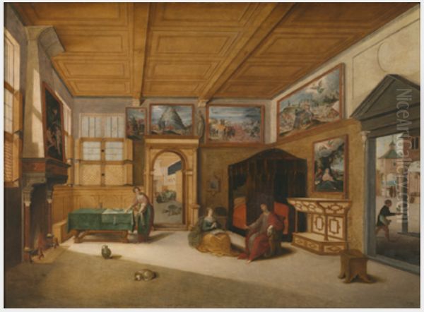 Jesus in the House of Martha and Mary Oil Painting by Abel Grimmer