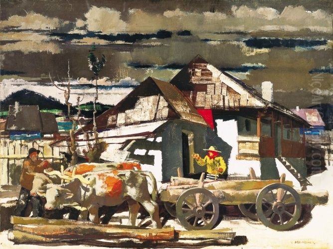 Court in Zsogod Oil Painting by Vilmos Aba-Novak