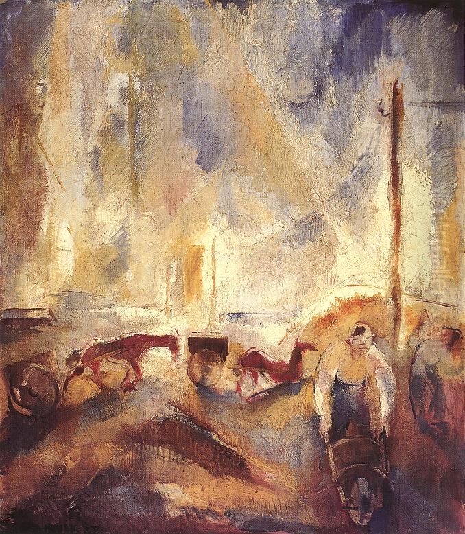 Daylabourers with Wheelbarrows Oil Painting by Vilmos Aba-Novak