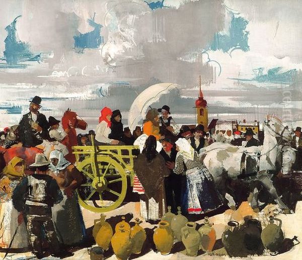 Market at Szolnok Oil Painting by Vilmos Aba-Novak