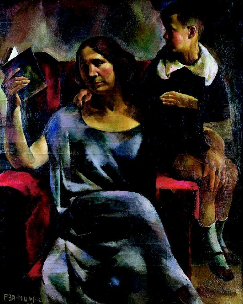 Mrs. Dezso Kosztolanyi and Her Son, Adam Oil Painting by Vilmos Aba-Novak