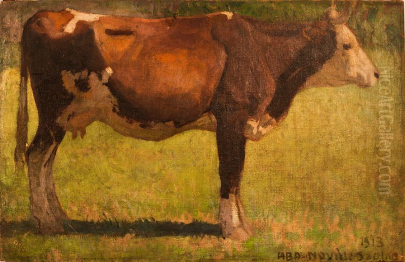 Cow in Szolnok Oil Painting by Vilmos Aba-Novak
