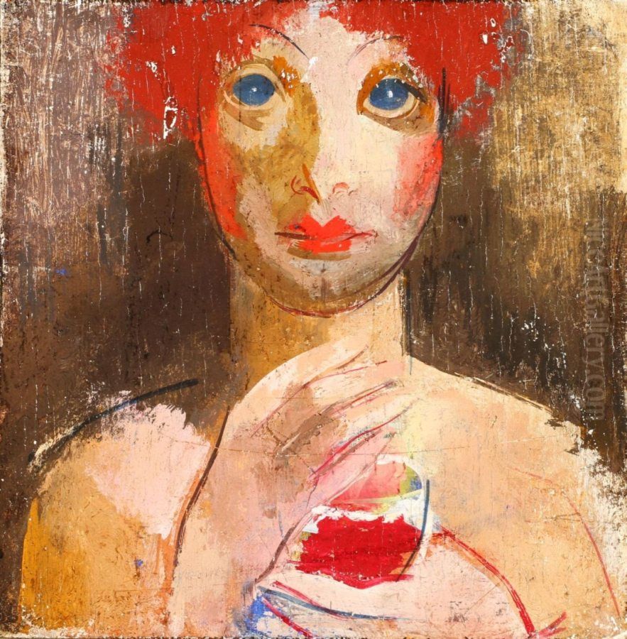 Girl with a Glass Oil Painting by Vilmos Aba-Novak