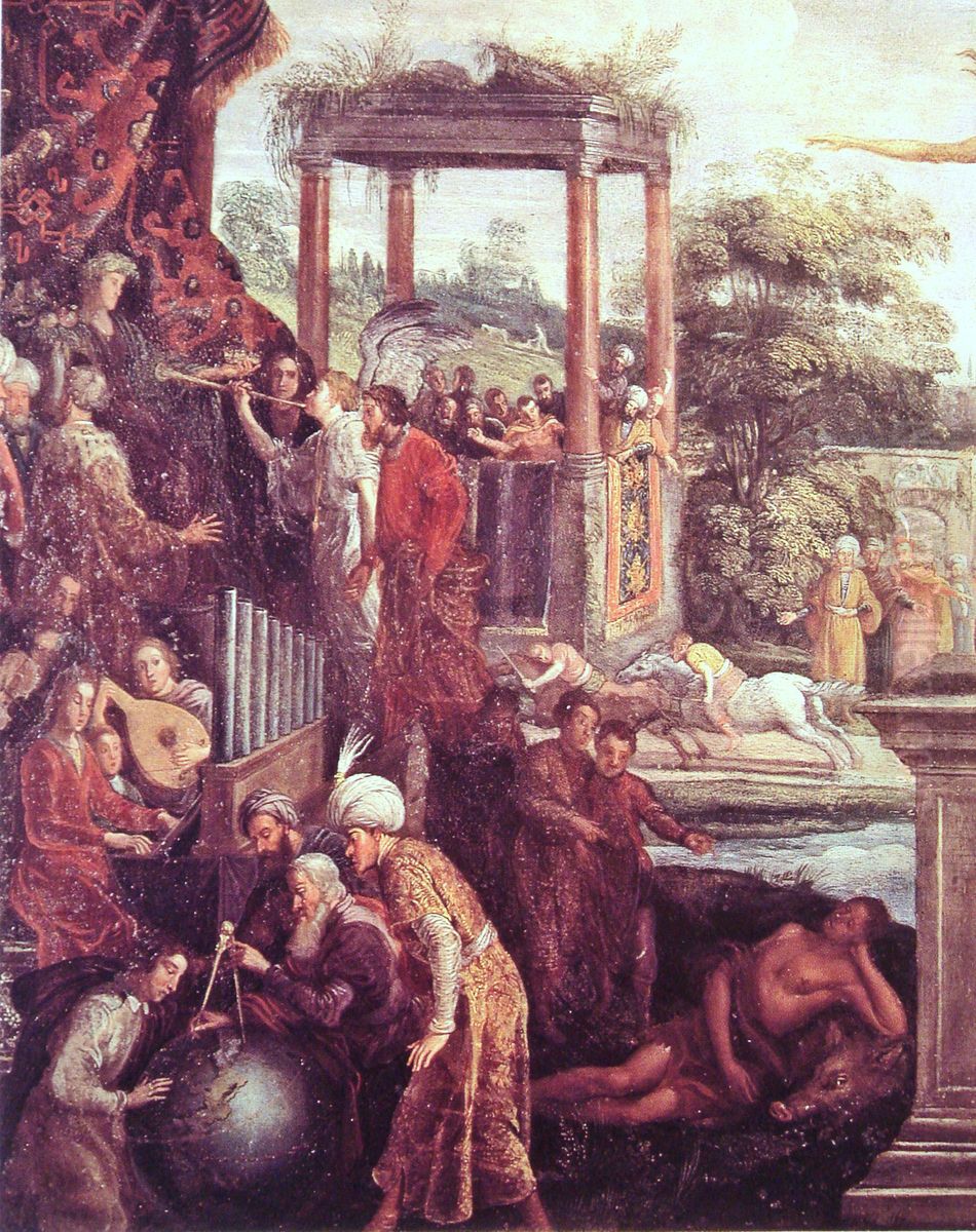 Abbas Ias a new Caesar being honoured by the trumpets of fame and thePersian embassyinAllegorie de l'occasion Oil Painting by Frans Francken the Younger