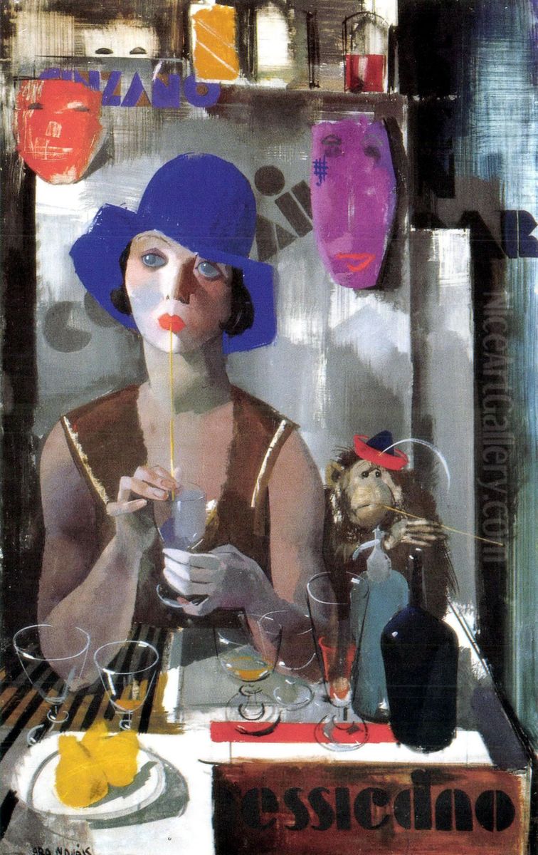 Laura (Woman in a blue Hat) Oil Painting by Vilmos Aba-Novak