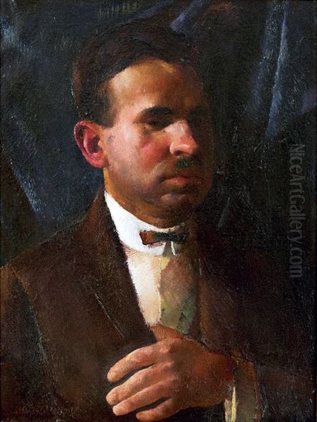 Male Portrait (Portrait of architect Ferenc Marton) Oil Painting by Vilmos Aba-Novak