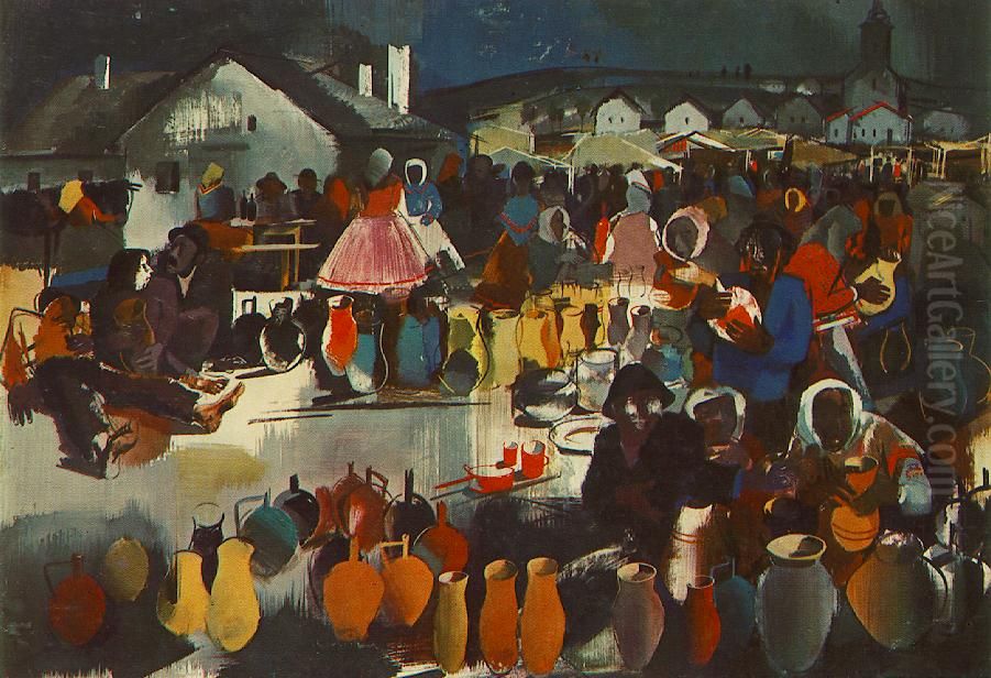 Szekler Market Oil Painting by Vilmos Aba-Novak