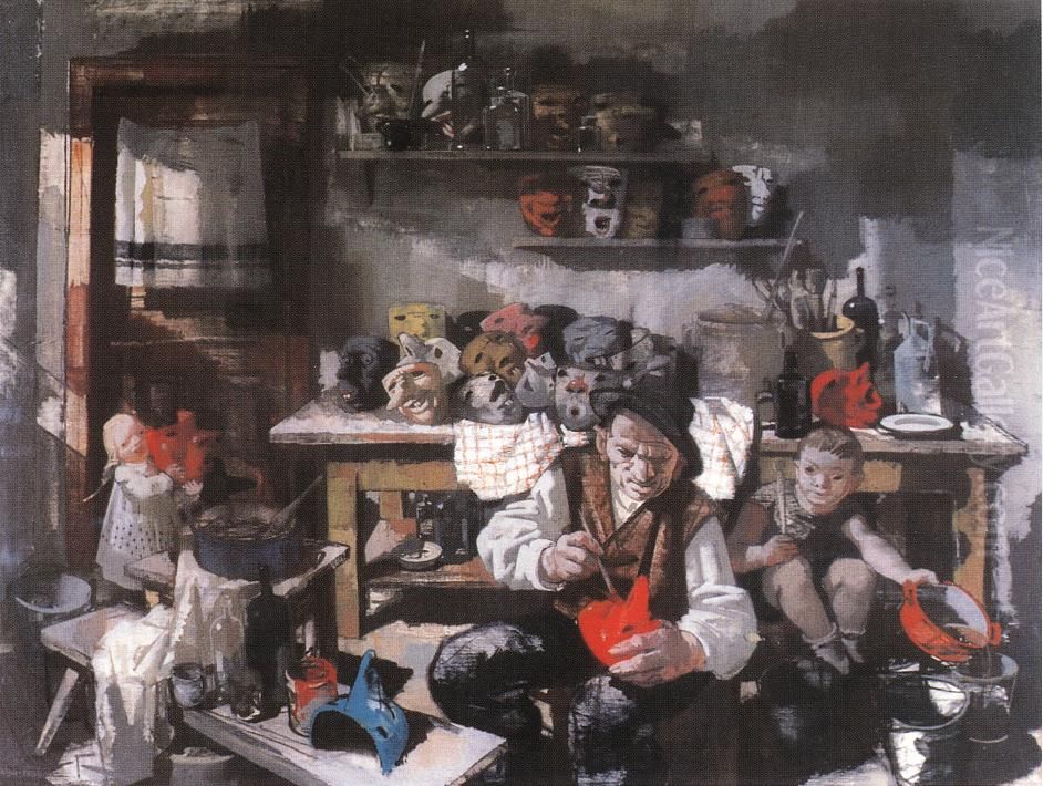 The Mask Maker Oil Painting by Vilmos Aba-Novak
