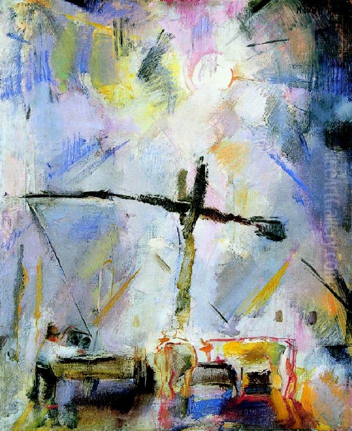 Well Sweep (Watering at the Well Sweep) Oil Painting by Vilmos Aba-Novak