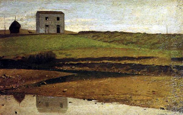 House at the River Oil Painting by Giuseppe Abbati