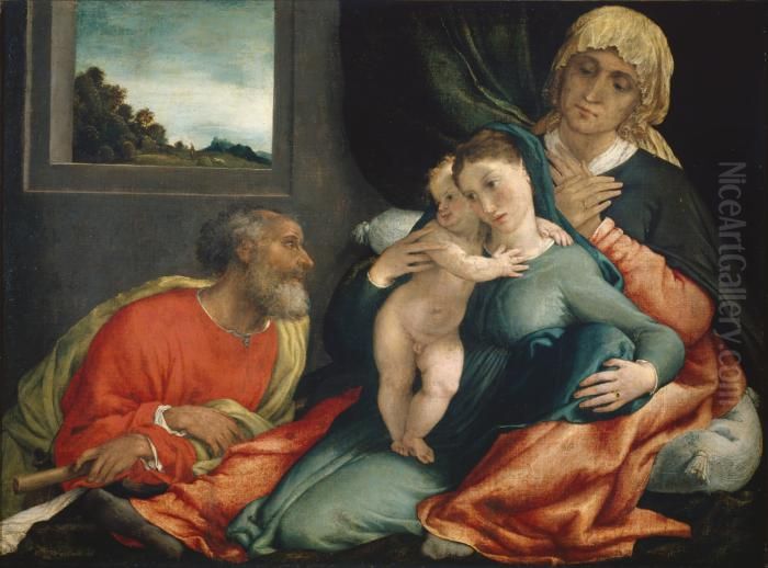 Holy Family with Saints Anne and Joachim Oil Painting by Lorenzo Lotto