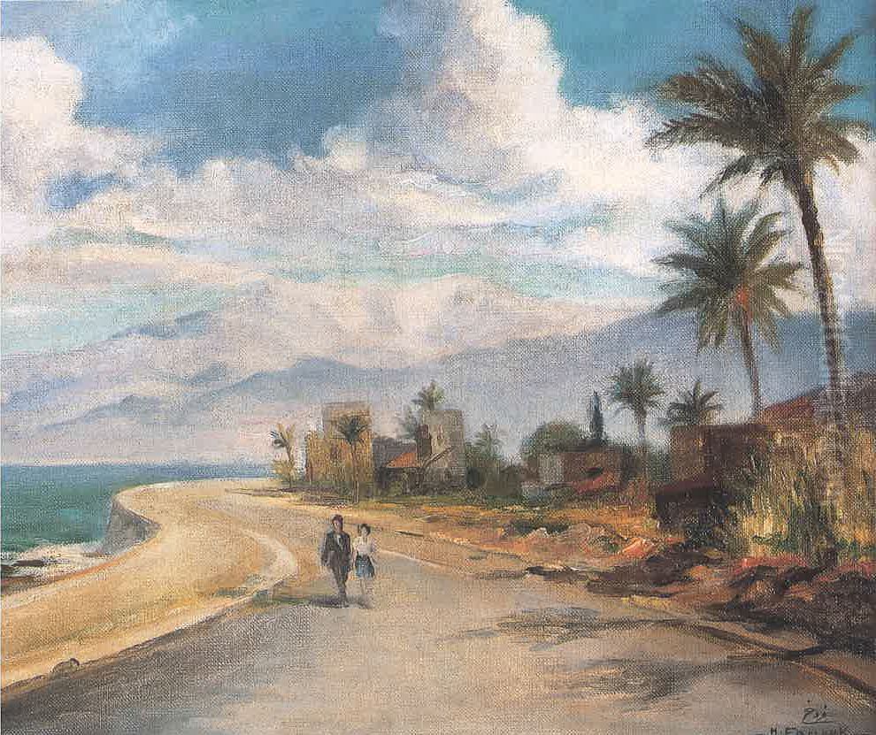 kwrnysh ras byrwt. Oil Painting by Moustafa Farroukh