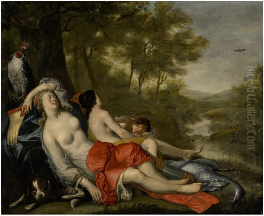 Diana and her Nymphs sleeping after the Hunt Oil Painting by Simon Peter Tilemann