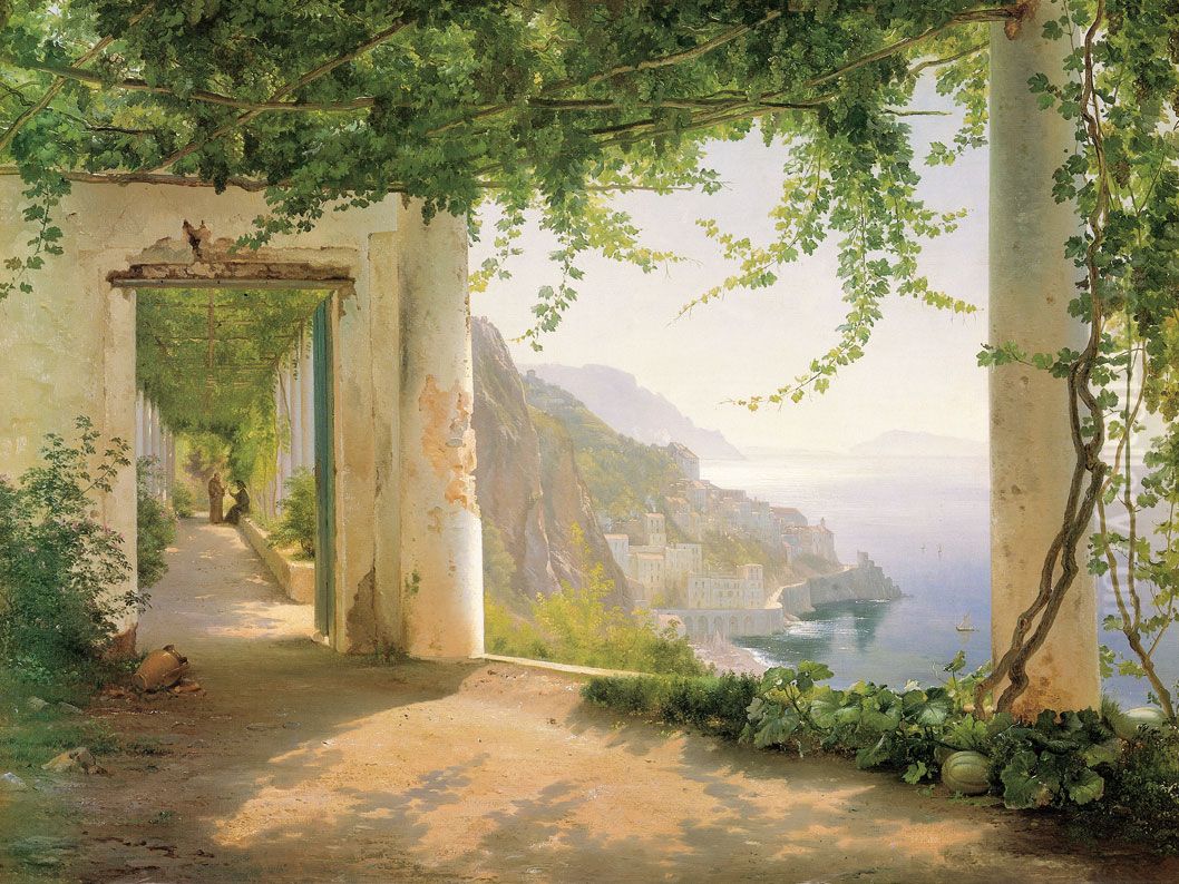 View to the Amalfi Coast Oil Painting by Carl Frederik Aagaard