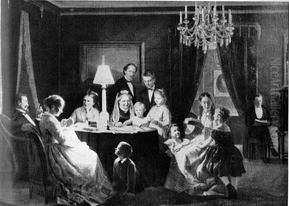 Group portrait of the Raeder Family Oil Painting by Otto Bache