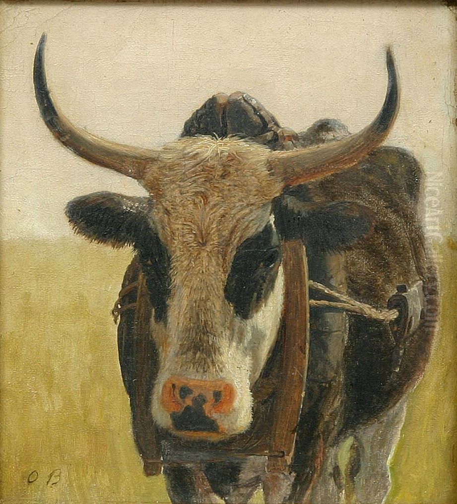 A black and white ox. Oil Painting by Otto Bache