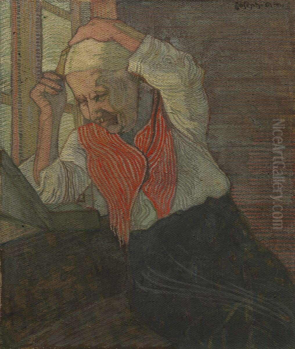 Kampaava nainen Oil Painting by Joseph Alanen