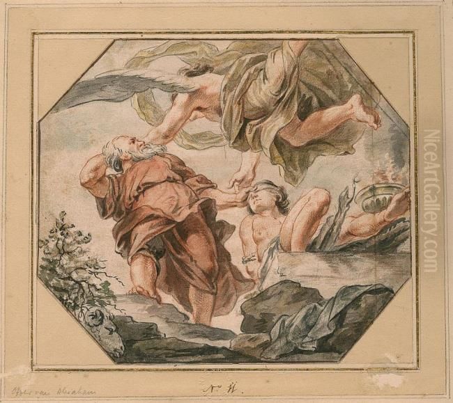 An angel restraints Abraham from sacrifycing Isaac  (Genesis 22:10-12) Oil Painting by (studio of) Rubens, Peter Paul