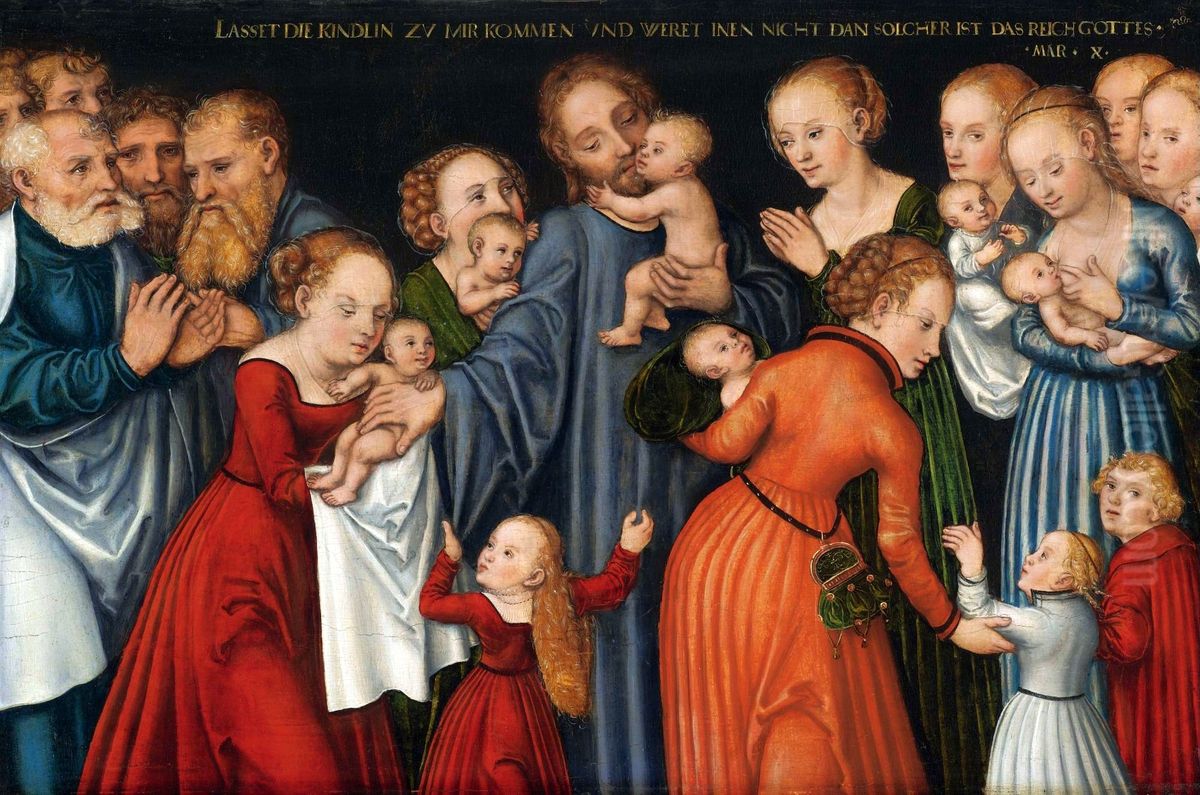 Christus segnet die Kinder Oil Painting by Lucas The Younger Cranach